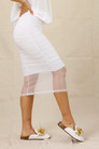 White Pin spot Ruched Mesh Skirt - SALE