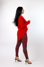 Red Fluffy V-Neck Jumper