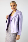 Lilac Vegan Leather Mid Biker Jacket