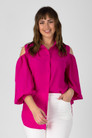 Bright Pink Chiffon Keyhole Shirt