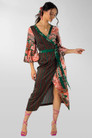 Orange Green Patchwork Wrap Dress