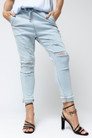 Pale Denim Distressed Drawstring Jeans