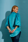 Aqua Silky Balloon Sleeve Shirt