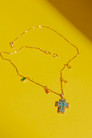 Gold Mini Cross Necklace - Blue