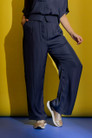 Navy Silky Paperbag Pant