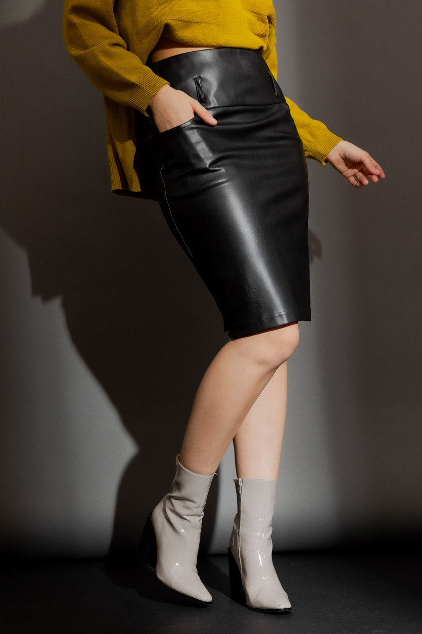 Reiss Raya Leather Pencil Skirt Black 2025