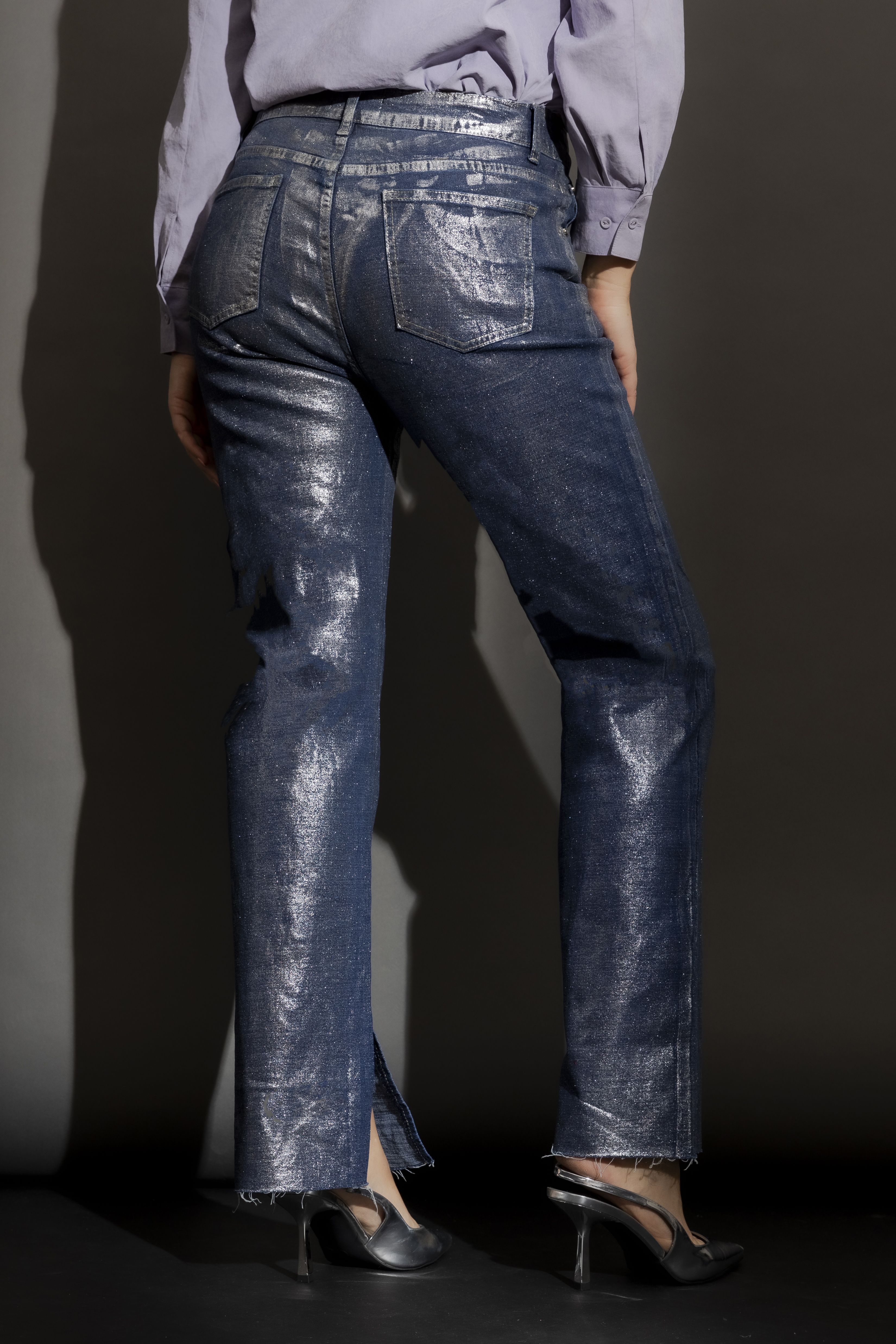 Silver Foil Denim Jean Women's Jeans Casual Pants