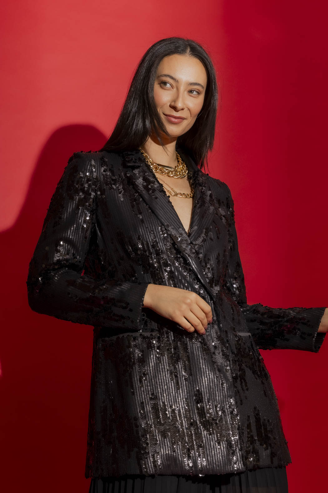 Black Sequin Blazer Women's Blazers Jackets - Main Image