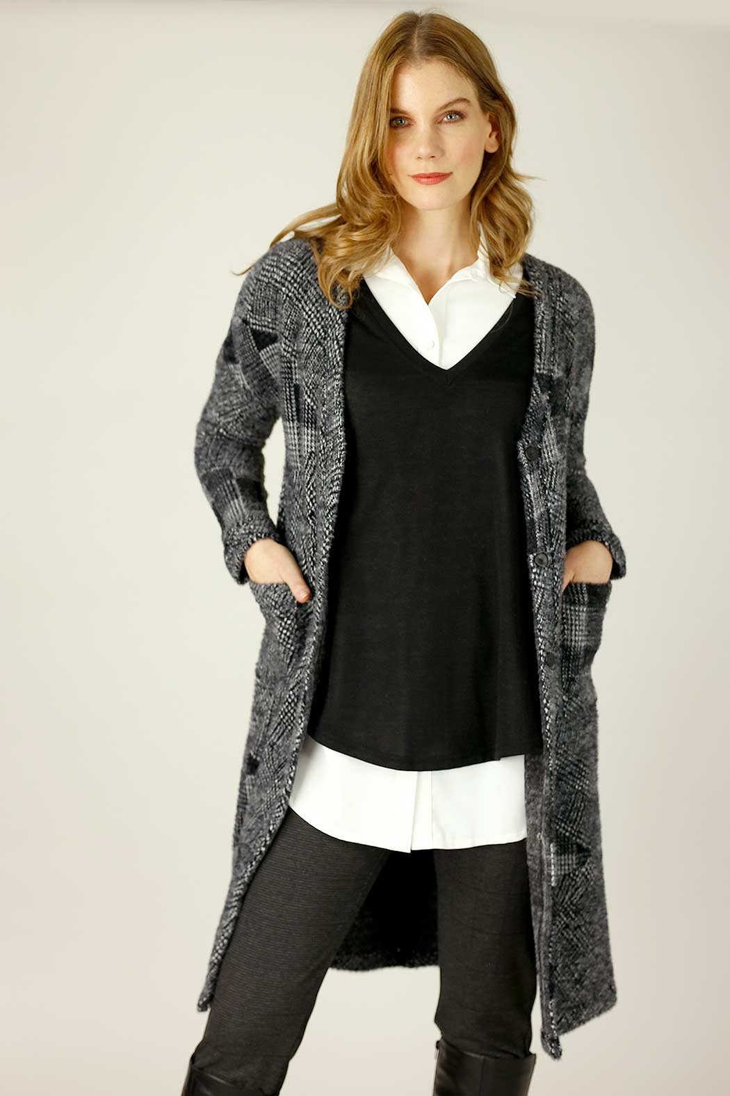 Charcoal Fur Sleek Coatigan Motto - Main Image