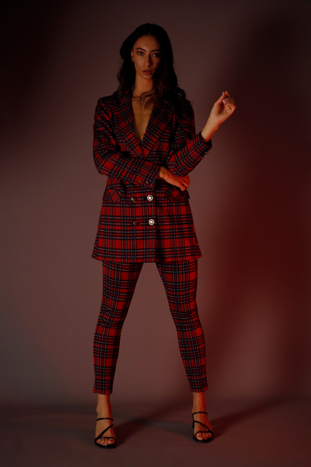 Red Tartan Ponte Slim Pant - Motto
