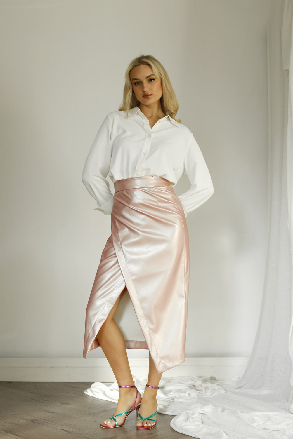 Blushed Pearl Vegan Leather Wrap Skirt| Women's Skirt