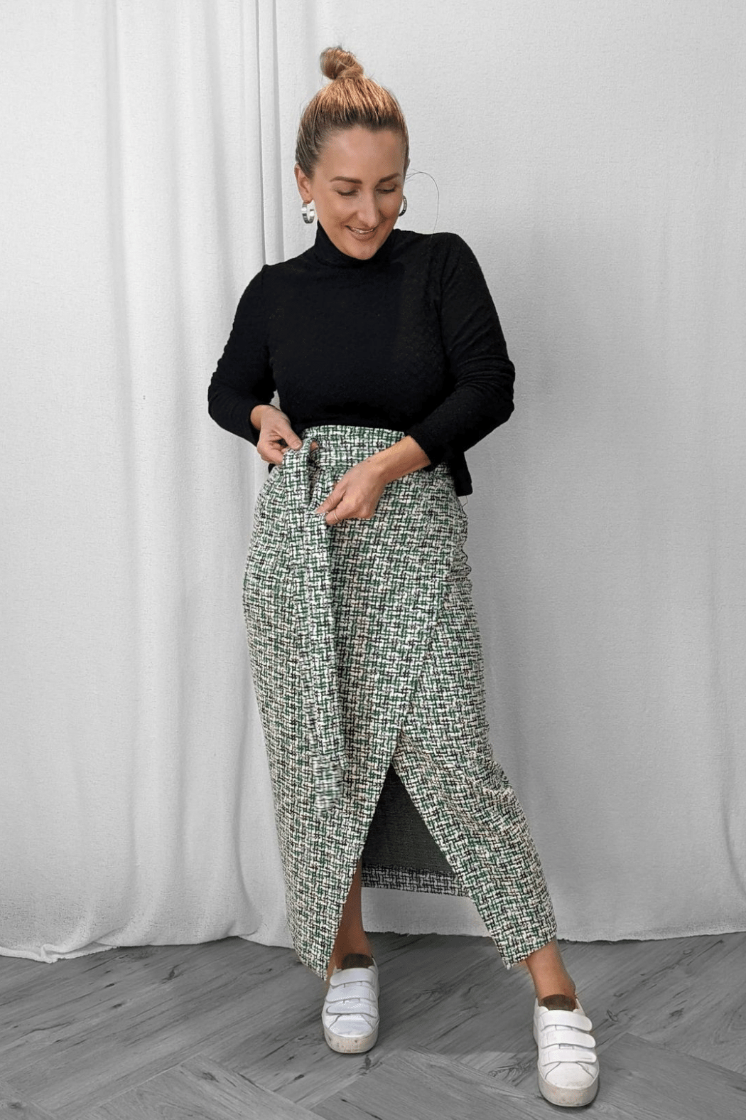 Green Tweed Wrap Skirt Women's Skirts Motto Fashions