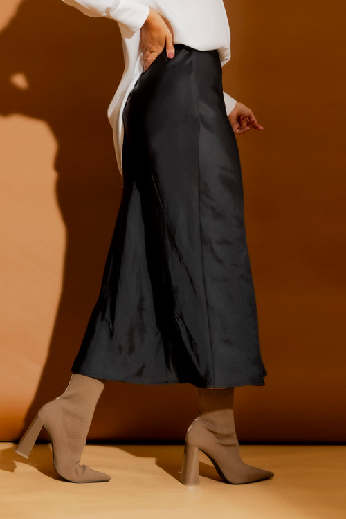 Black Silky Bias Skirt