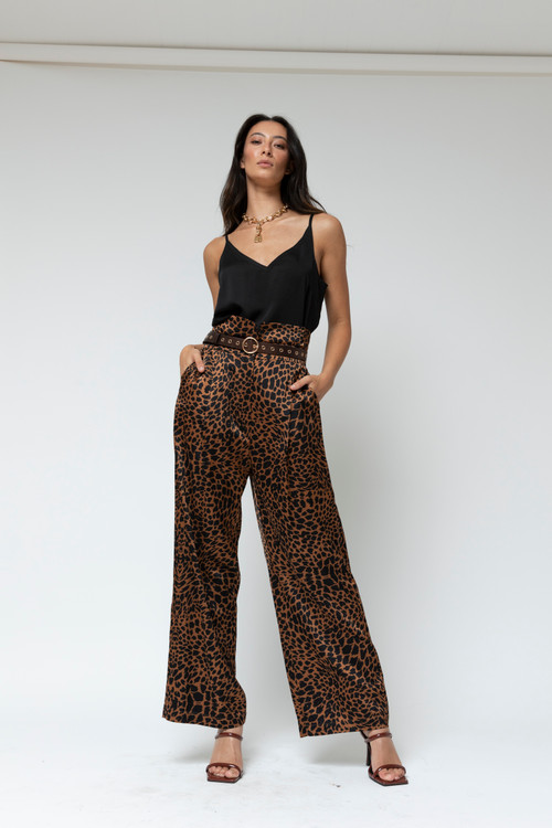 NEW LADIES LEOPARD ANIMAL PRINT PALAZZO TROUSERS WOMENS FLARED WIDE LEG  PANTS | eBay