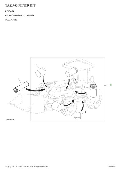 Kit Includes: LVA10419 - Hydrostatic Transmission Oil Filter, M806419 - Engine Oil Filter, MIU802421 - Fuel Filter Element, MIU803127 - Fuel Filter, RE45864 - Transmission Oil Filter, RE68048 - Primary Air Filter