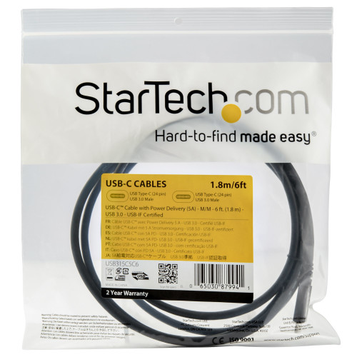 USB315C5C6 - StarTech.com 6FT USB C TO USB C CABLE - USB-IF CERTIFIED - CERTIFIED WORKS WITH CHROMEBOOK -