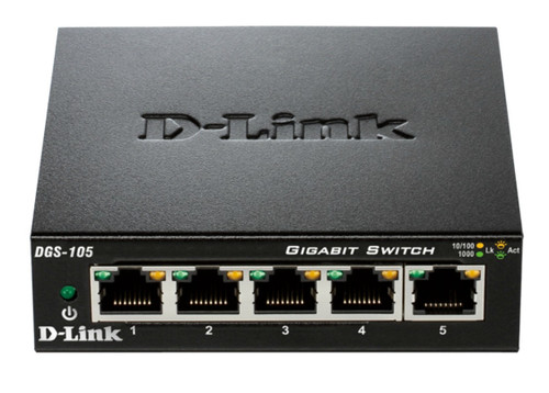 DGS-105 - D-Link UNMANAGED GIGABIT SWITCH. 5-PORT GIGABIT UNMANAGED DESKTOP METAL SWITCH. LIMITED