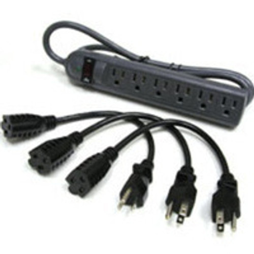 39995 - C2G 6-OUTLET POWER STRIP WITH SURGE SUPPRESSOR (3) 1FT OUTLET SAVER POWER EXTENSION