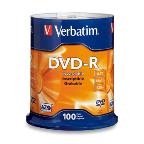 95102 - Verbatim VERBATIM AZO DVD-R 4.7GB 16X WITH BRANDED SURFACE-100PK SPINDLE