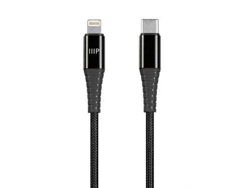 38391 - MONOPRICE NYLON BRAIDED USB-C TO LIGHTNING CABLE - 6 FEET - BLACK ( MFI CERTIFIE