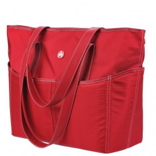 ME-SUMO99T76L - Mobile Edge SUMO LARGE TOTE - RED WITH WHITE STITCHING,LEATHER/1680D BALLISTIC NYLON