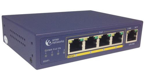 Amer Networks SD4P1 IS A 5 PORT SWITCH WITH 4 802.3AF POE PORTS AND 1 PORT 10/100 ETHERNET. ME