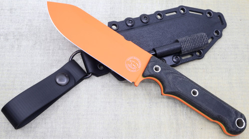 Custom FC5 - Orange Cerakote - Black Canvas Micarta / Green Liner Handle