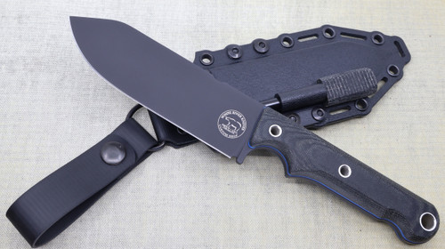 Custom FC5 - Black Cerakote - Black Canvas Micarta / Blue Liner Handle