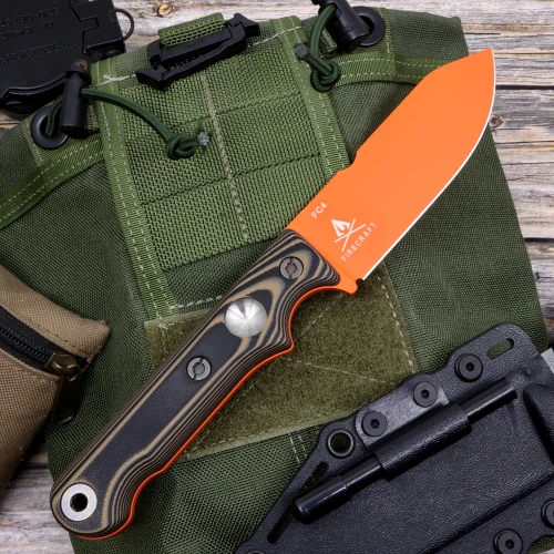 Custom FC4 - Orange Cerakote - Black / Tan G10 Handle