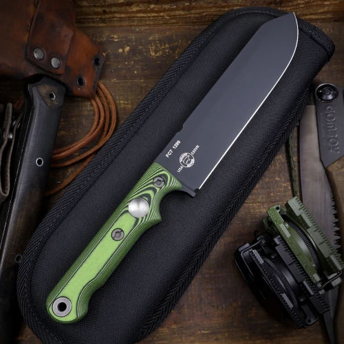 Custom FC7 - Black Cerakote - Black / Green G10 Handle