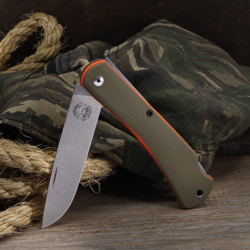 Mudbug folding knife green G10 orange liner