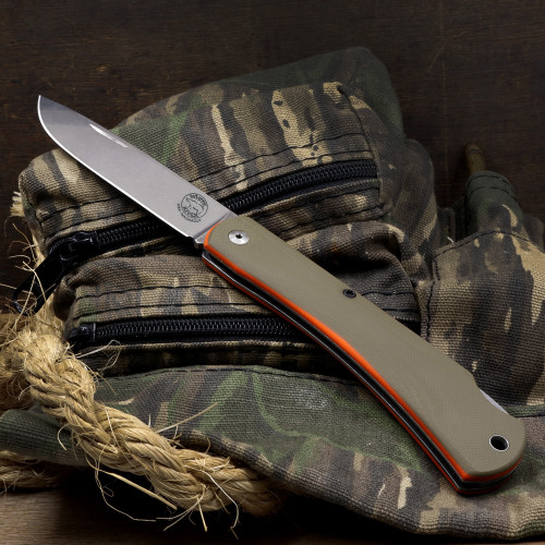 Mudbug Folding Knife green G10 orange liner