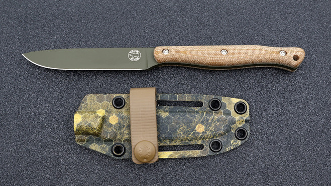 Custom Exodus 4 - Natural Micarta - OD Blade - Hex Cam Sheath