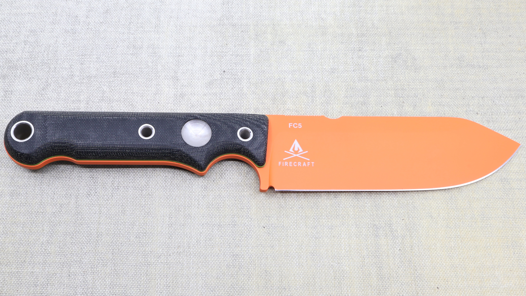 Custom FC5 - Orange Cerakote - Black Canvas Micarta / Green Liner