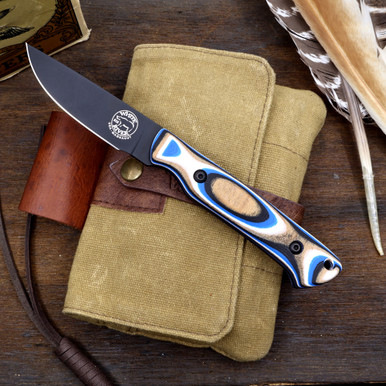 Custom Small Game -  Magnacut - Black Cerakote - Black / White / Blue G-wood Handle