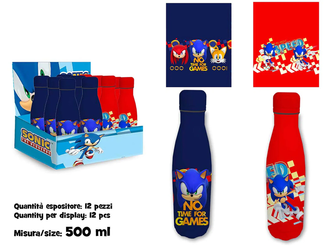 Sonic the Hedgehog Aluminium Drinks Bottle 500ml Blue Red Cap