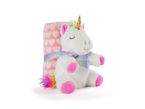 White unicorn soft toy + blanket