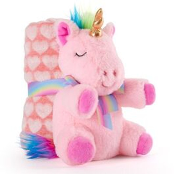 Pink unicorn soft toy + blanket