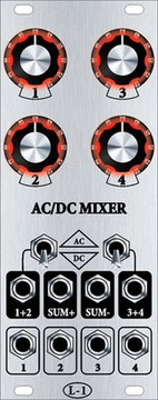 Mixer has 4 inputs which can be mixed in pairs and all together. Inputs are AC or DC coupled in pairs by switches.