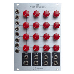 8-in, 8-out compact matrix mixer silver module for complex stereo signal routing.