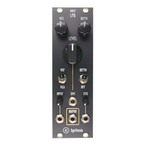 Buchla-style LPG black module featuring a combination of VCF and VCA controls with a distinctive warm sound signature.
