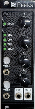 Peaks is a 2-channel multi-function signal generator: envelopes, synchronized low-frequency oscillations, or drum signals can be generated in response to triggers.