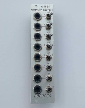 This module is a passive mult in which each jack is equipped with a 3-position switch