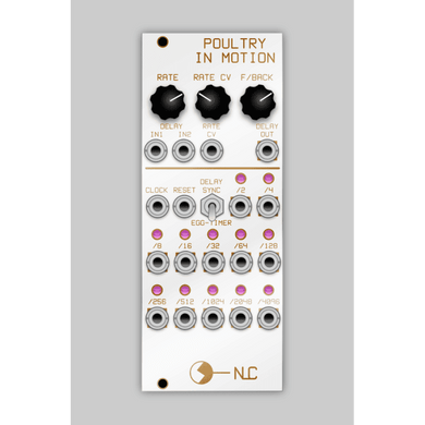 This module is a voltage controlled PT2399 delay with sync out.