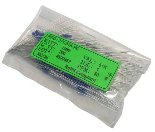 Metal Film 10 Ohms To 100 Ohms - Bag Of 200