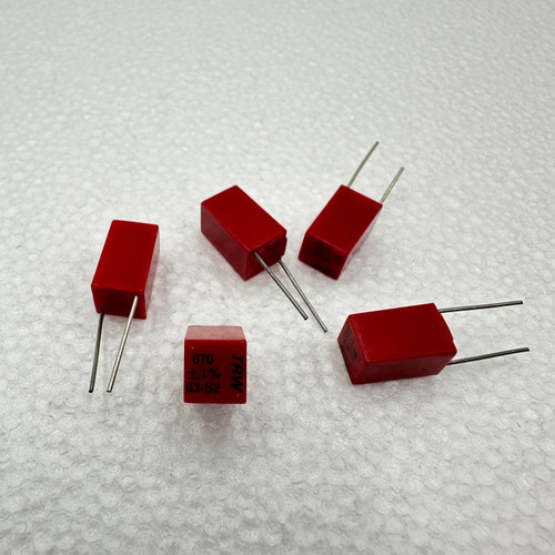 670pf TRW 605 Radial Polystyrene Foil Capacitor 63V 1% .67nf