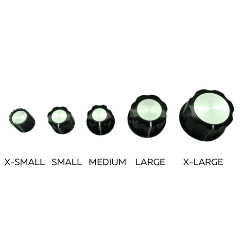Knob, Black No Skirt White Index Line Silver center