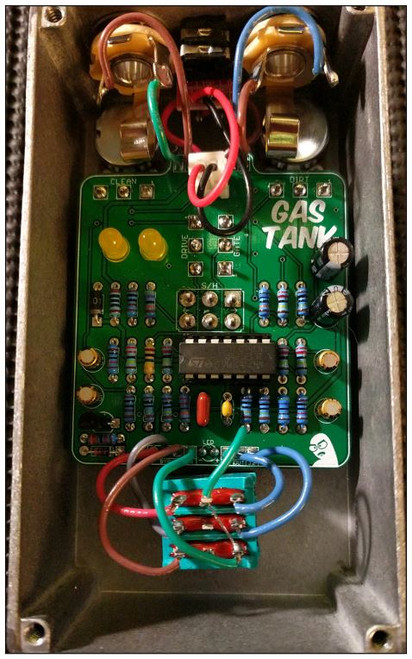 The GasTank is based on the BrownDog. It’s a hard-edged op-amp distortion with a clean blend.
