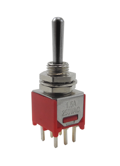 DPDT (On-On-On) Sub-Mini Toggle (SP3T) PC Pin