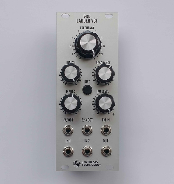 The E490 Ladder VCF is a 10HP, Moog 904A 4-pole lowpass filter using modern transistors
